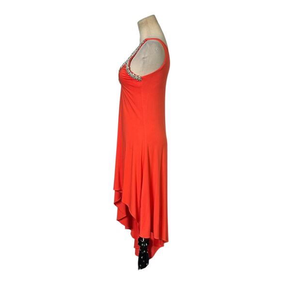 SKY orange crystal encrusted neck detail asymmetrical dress size M - Picture 7 of 16